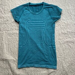Lululemon Teal Striped Short Sleeve Top